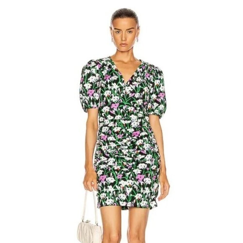 Veronica Beard Janis Floral Ruched Puff Sleeve Mini Dress
